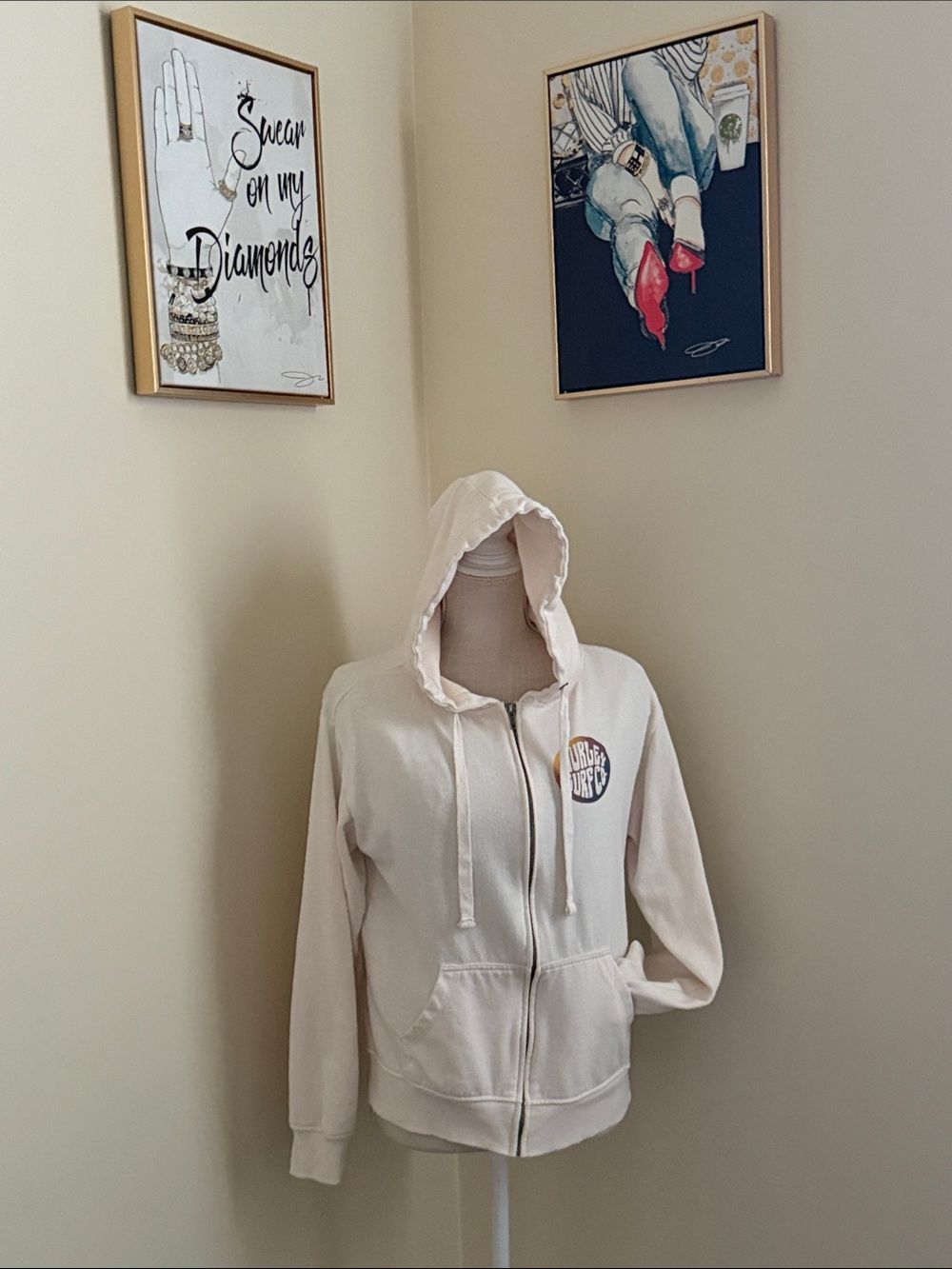 Hurley Cream Zip-Up Hoodie bwith Surf Patch - Picture 3 of 13